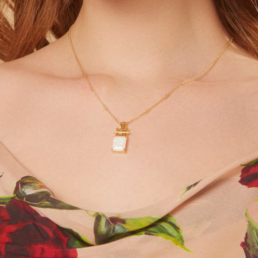 18K Gold Square Opal Pendant Necklace