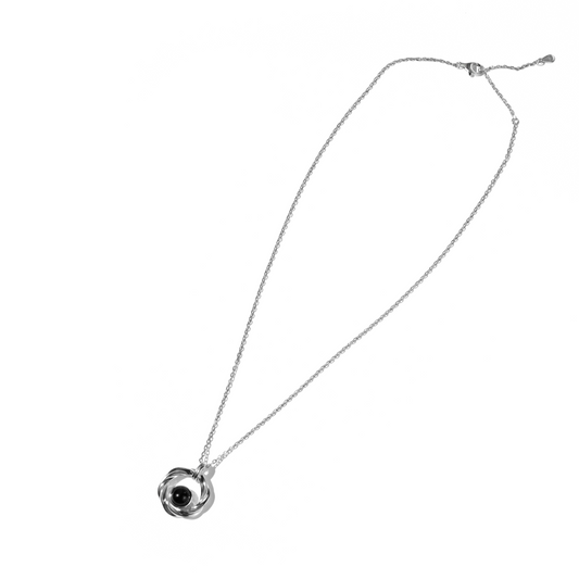 18K Silver Möbius Ring Black Agate Necklace