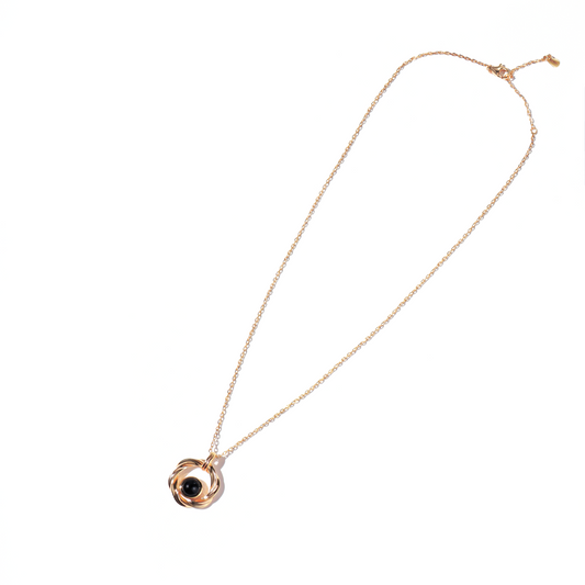 18K Gold Möbius Ring Black Agate Necklace